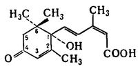 АБСЦИЗОВАЯ КИСЛОТА [АБК; абсцизин II; дормин; (S)-(Z,E)-3-метил-5-(1-гидрокси-4-оксо-2,6,6-триметил-2-циклогексенил)-2,4-пентадиеновая кислота]