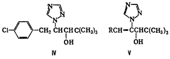 Паклобутразол (IV), униконазол (V, R = 4-хлорфенил) и триапентенол (V, R = циклогексил)