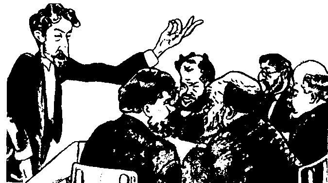 Карикатура 1913 года: защита С. В. Лебедевым магистерской диссертации